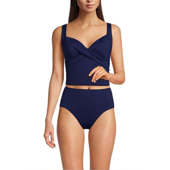 Land's End Plus Standard Bikini Midkini V Neck Wrap Deep Navy adjust straps Var - Picture 3 of 6